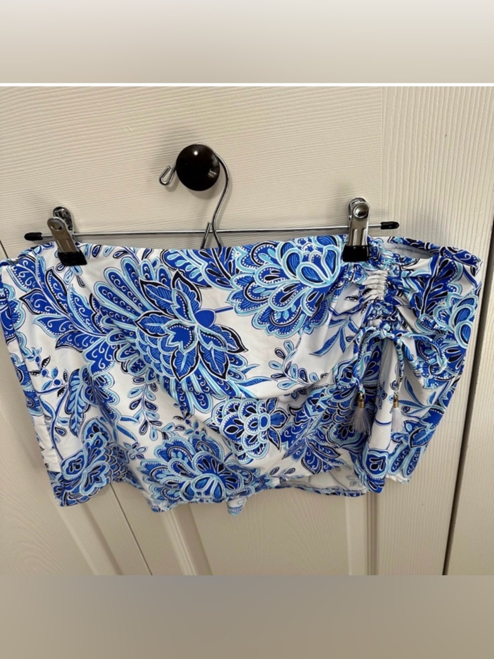 La Blanca Floral Ruched Swim Skirt Bottoms in‎ Size 14 Blue & White NWT